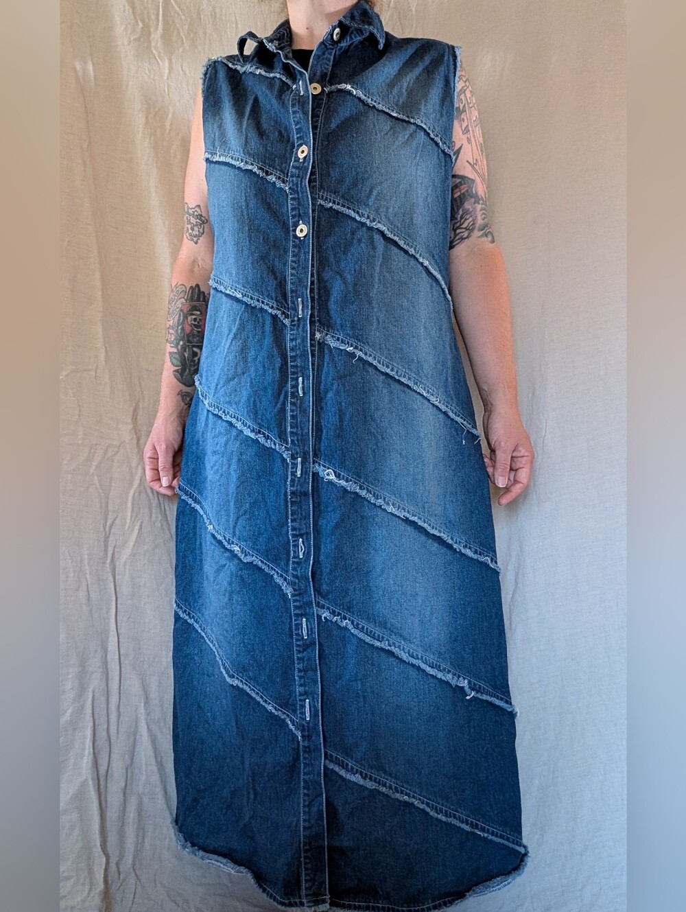Y2k Plus Size Sleeveless Dark Blue Denim Maxi Dress